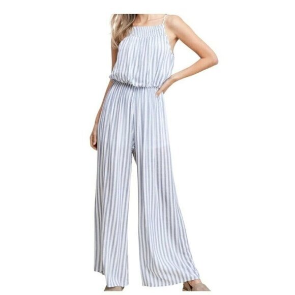 Staccato Blue Hey Sailor Stripe Wide Leg Jumpsuit L - Picture 1 of 6